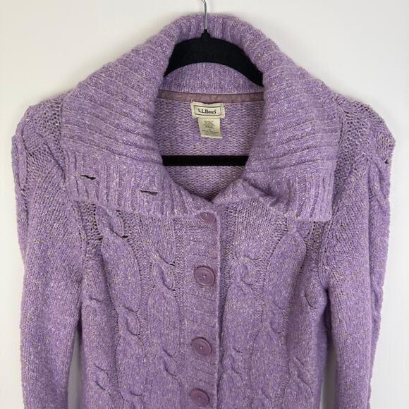 L.L. Bean Womens Long Sleeve Button-Up Acrylic Wool Blend Purple Sweater Small - Picture 3 of 10
